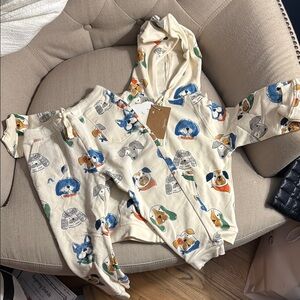 Angel Dear Cream Dog Print Baby Hoodie and Pants Set